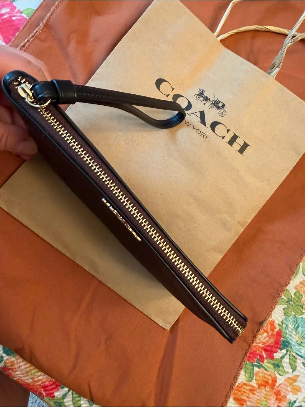 COACH womens Black Signature Zip Wallet Wristlet